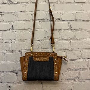 Michael Kors MINI Selma  Messenger Crossbody Bag 32S4GLKC1U Brown /dark denim